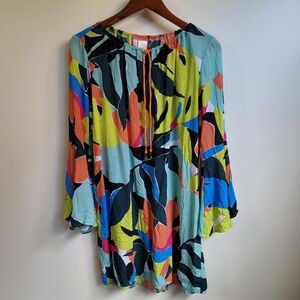 New Anne Cole Abstract Bell-Sleeve Cover-Up Tunic Size Medium
